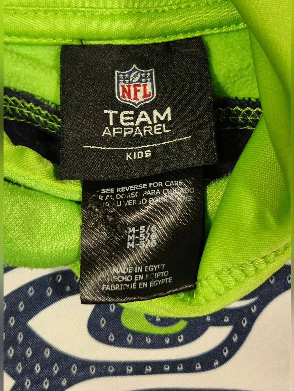 NFL Seahawks Hoodie Youth Medium 5/6 Navy Neon Green Logo Sweatshirt Kids Boys